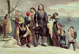 1620年12月22日、マサチューセッツ州プリマスの巡礼者の着陸、キュリアーとアイブス（97927も参照）